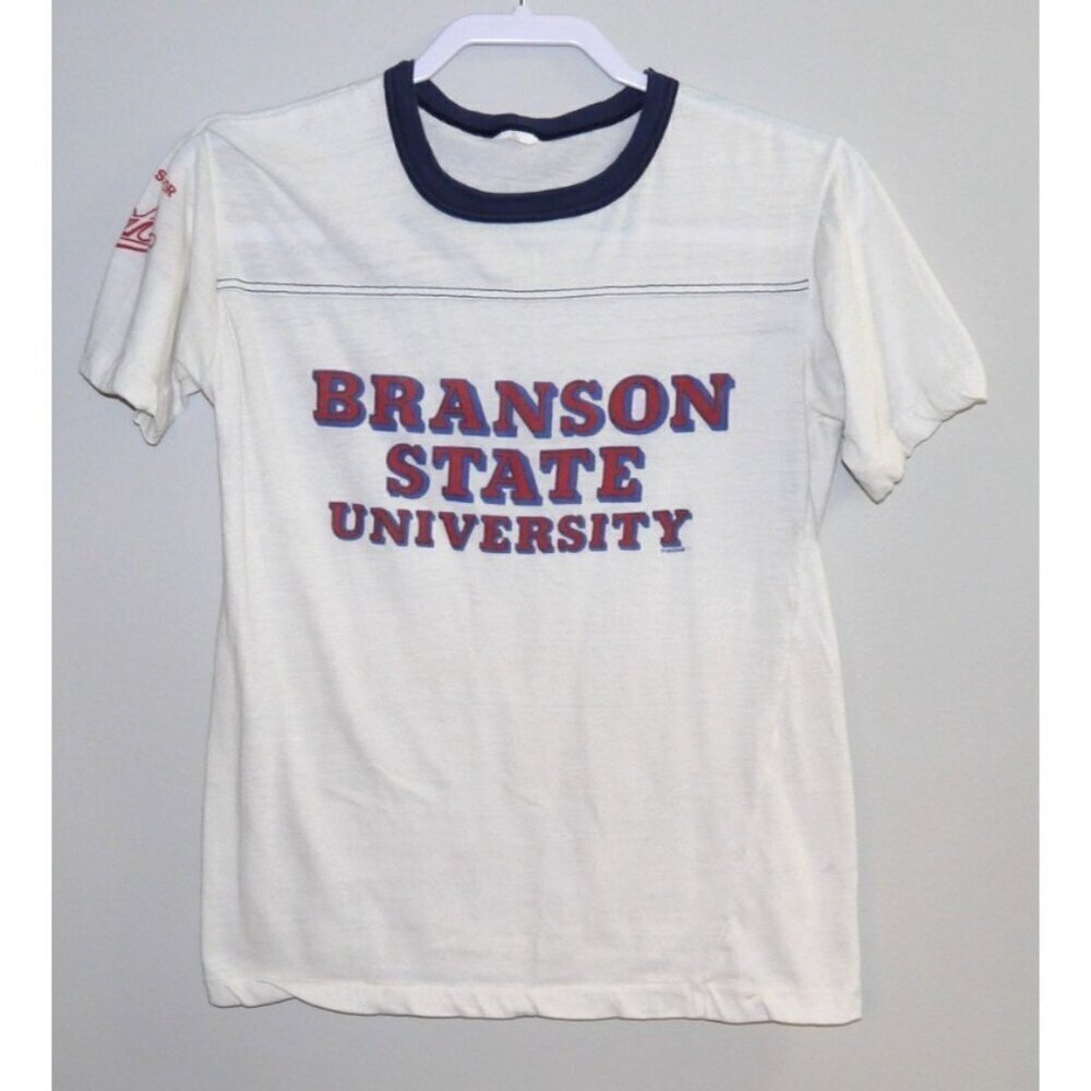 Vintage STROH'S Branson State University white cotton blend T Shirt Adult size S